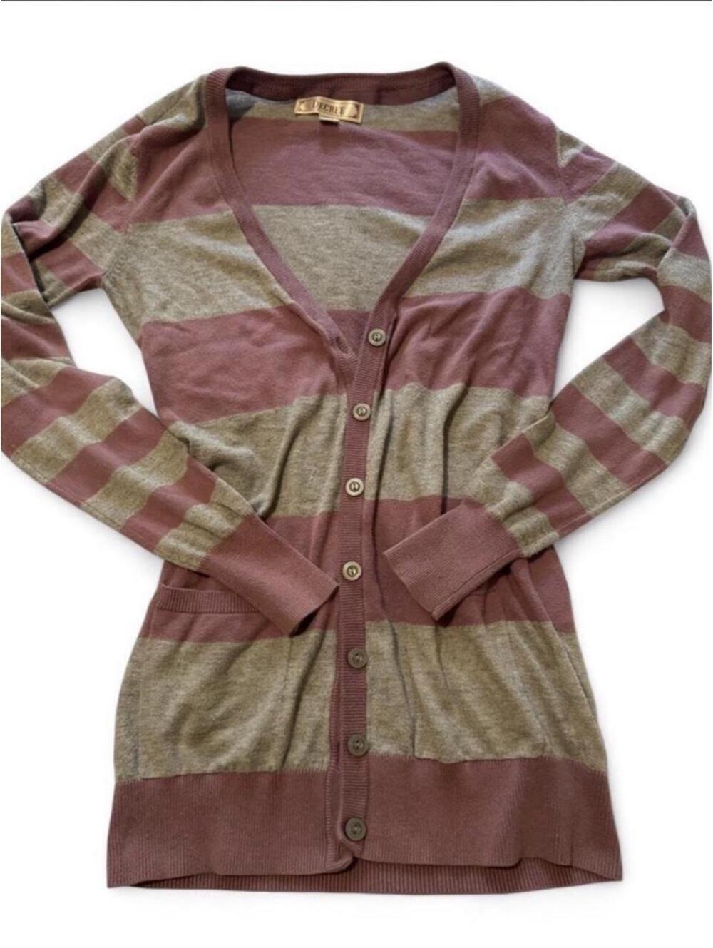 Y2K Striped Longline Cardigan Sweater – Earthy Plum & Grey Size large [COPY]